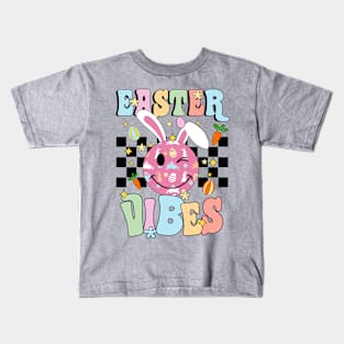 Easter Vibes Smiles Happy Face Bunny Happy Easter Kids T-Shirt